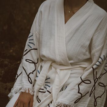 Long Organic Cotton Robe: White With Butterfly, 2 of 7