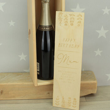 Personalised Floral Engraved Wooden Bottle Box, 3 of 5