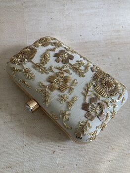 Gold Handcrafted Raw Silk Rectangular Clutch Bag, 2 of 10