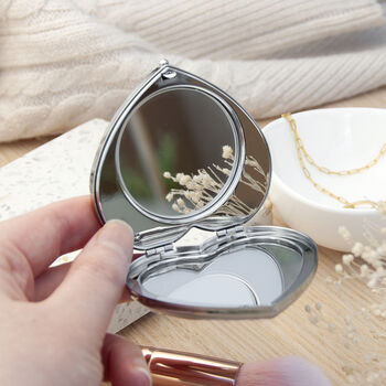 Personalised Silver Plated Heart Compact Mirror, 7 of 8