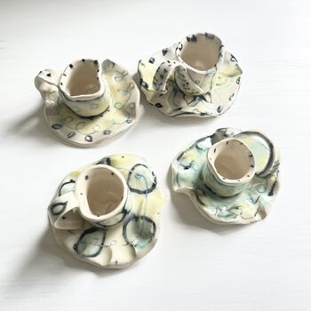 Wonky Candlesticks For Up To 3cm Candles In Soft Pastel Blues And Greens, 9 of 9