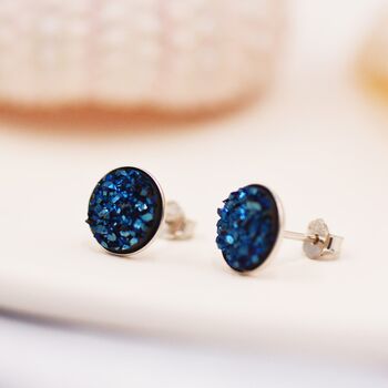 Sterling Silver Cobalt Blue Druzy Stud Earrings, 5 of 8
