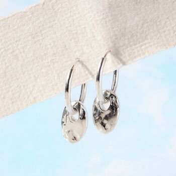 Coin Drop Silver Hoop Earrings, 2 of 11
