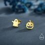 Sterling Silver Mismatched Carved Pumpkin And Ghost Stud Earrings, thumbnail 4 of 12