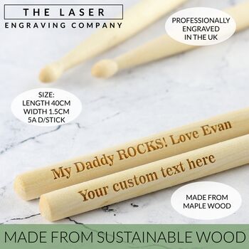 Personalised Maple Wood Pair Of Drum Sticks, 3 of 6