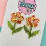 Flower And Stem Glitter Earrings, thumbnail 2 of 2
