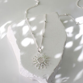 Personalised Sterling Silver Or 18ct Gold Plated Cz Sun Pendant Necklace, 3 of 6