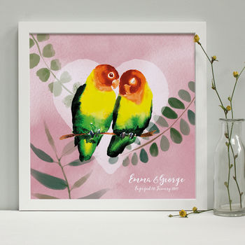 Personalised Engagement Lovebirds Framed Print, 6 of 8