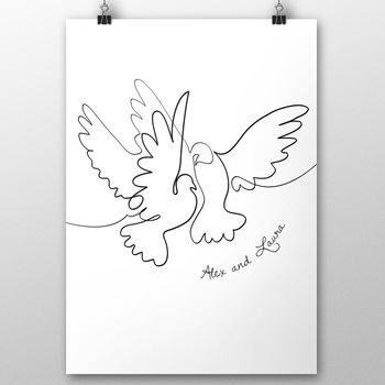 Personalised Wedding Two Doves Line Drawing, 4 of 10