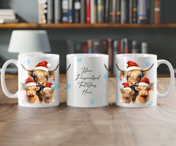 Personalised Highland Cow Family In Christmas Jumpers Mug, 2 of 2