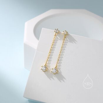 Clear Cz Dangle Chain Stud Drop Earrings, 8 of 12