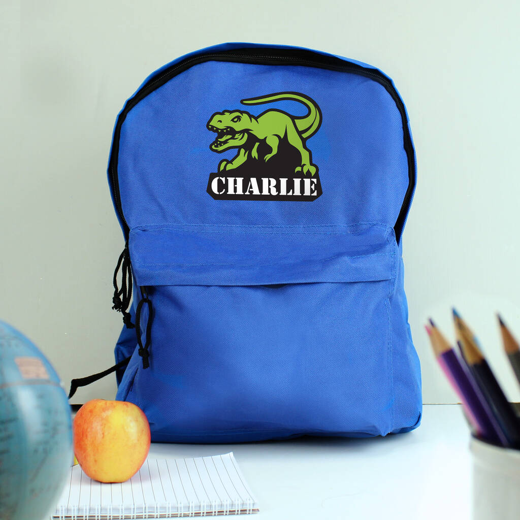 Personalised Dinosaur Blue Backpack, 1 of 5