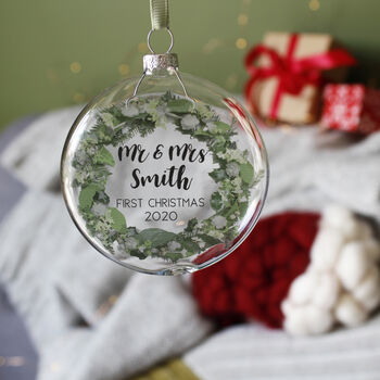 First Christmas As Mr And Mrs Wreath Bauble, 6 of 12
