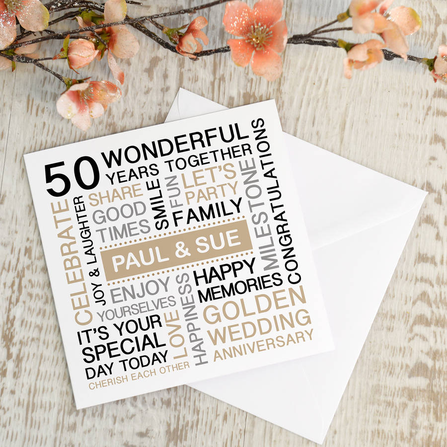 Personalised Golden Anniversary Card Typographic