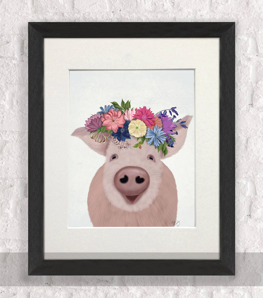 Pig With Flower Crown, Art Print By Fab Funky Home Decor ...