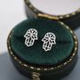 Hamsa Hand Stud Earrings In Sterling Silver, thumbnail 3 of 11