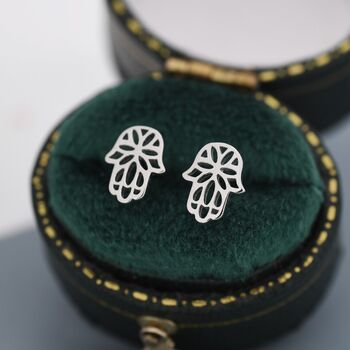 Hamsa Hand Stud Earrings In Sterling Silver, 3 of 11