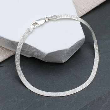 Silver Textured Herringbone Snake Chain Bracelet, 2 of 6