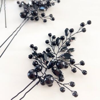 Set Of Three Black Pearl And Crystal Hair Pins, 3 of 4