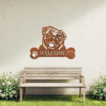 Custom Pug Welcome Metal Wall Art Sign For Home And Garden Gift, 8 of 11