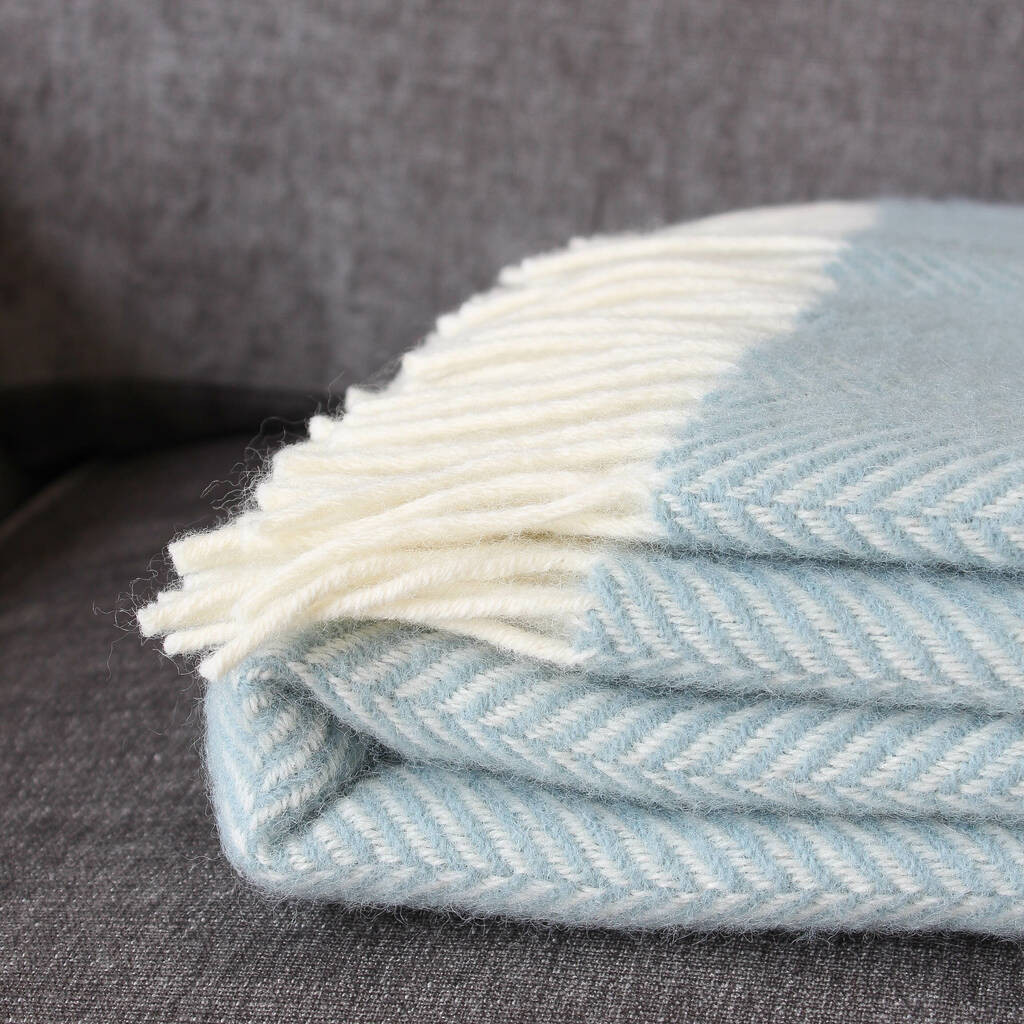 Duck Egg Herringbone Wool Throw By Marquis & Dawe