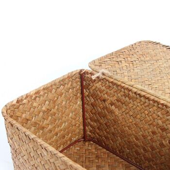Set Of Three Small Seagrass Box Shelf Baskets With Lids, 6 of 8