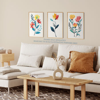 Set Three Wall Art Prints Wildflowers Floral Bright, 3 of 7