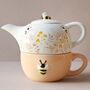 Dusky Pink Floral Bee Ceramic Teapot And Cup Set, thumbnail 4 of 12