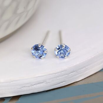 Tiny Sterling Silver Aquamarine Cz Stud Earrings, 6 of 11