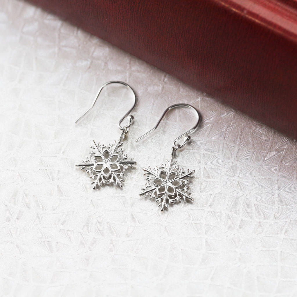 sterling silver winter snowflake earrings by lushchic jewellery
