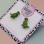 Green T Rex Dinosaur Glitter Resin Studs, thumbnail 4 of 4