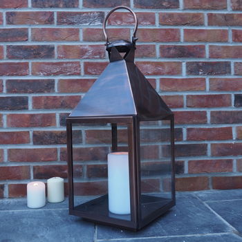 Tall Antique Copper Candle Lantern Two Sizes, 9 of 12