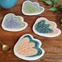 Tulip Flower Shaped Ceramic Coasters In Purple And Green, thumbnail 5 of 7