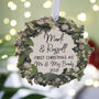 Wooden First Married Christmas Wreath Tree Decoration, thumbnail 2 of 9