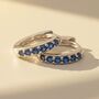 Sapphire September Birthstone Huggie Silver Earrings, thumbnail 1 of 5
