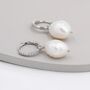 Natural Pearl Cz Huggie Hoop Earrings Sterling Silver, thumbnail 2 of 10