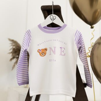 Girls Personalised Lilac Teddy Face Birthday Pyjamas, 3 of 11
