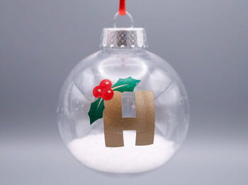 Gold Initial And Holly Christmas Tree Bauble, 3 of 4