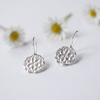 Daisy Flower Handmade Sterling Silver Drop Earrings, 4 of 11