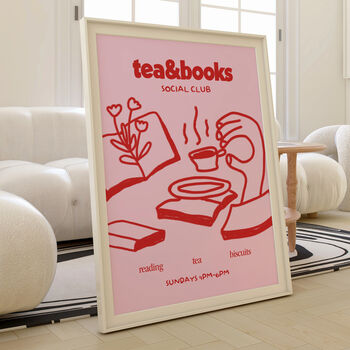 Tea And Books Social Club Gift For Readers Print, 3 of 8