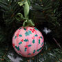Hand Painted Ceramic Pink Holly Bauble, thumbnail 1 of 6