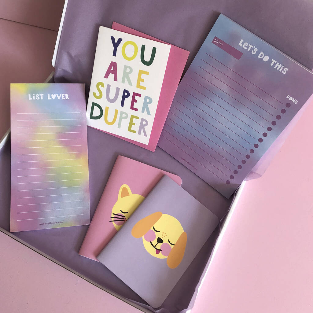 Colourful And Cute Stationery And Card Letterbox Gift By Raspberry