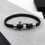 Personalised Men's Shackle And Woven Leather Bracelet, thumbnail 2 of 6