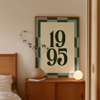 Personalised Birth Year Print With Checkerboard Frame, 4 of 12