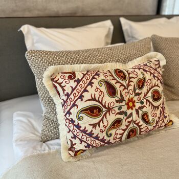 Oblong Silk Embroidered Suzani Cushion Multicoloured, 11 of 11