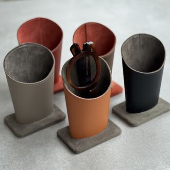Personalised Recycled Leather Glasses Stand With Suede, 2 of 12
