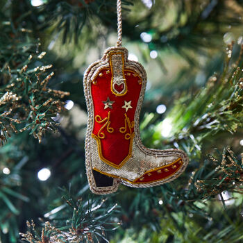 Cowboy Boot Sequin And Fabric Christmas Decoration, 2 of 5