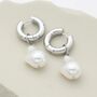 Drop Pearl Earrings On Chunky Hoops, thumbnail 5 of 10