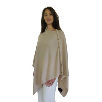 Sand Beige 100% Cashmere Button Poncho Gift Boxed, 3 of 11