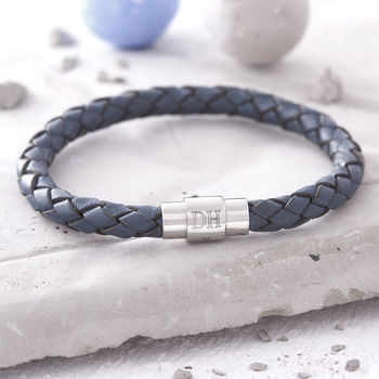 Men's Plaited Leather Personalised Clasp Bracelet, 2 of 10